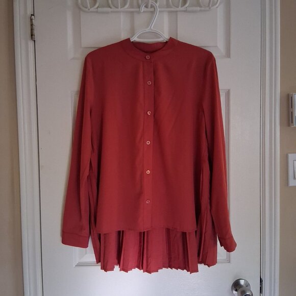 Cotidie Women's M Brick Terracotta Adeline Long Sleeve Button Down Pleated Top - Picture 5 of 13